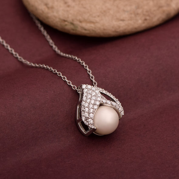4.00 Ct Round Shape Pearl 925 Sterling Silver Cluster Women Wedding Necklace