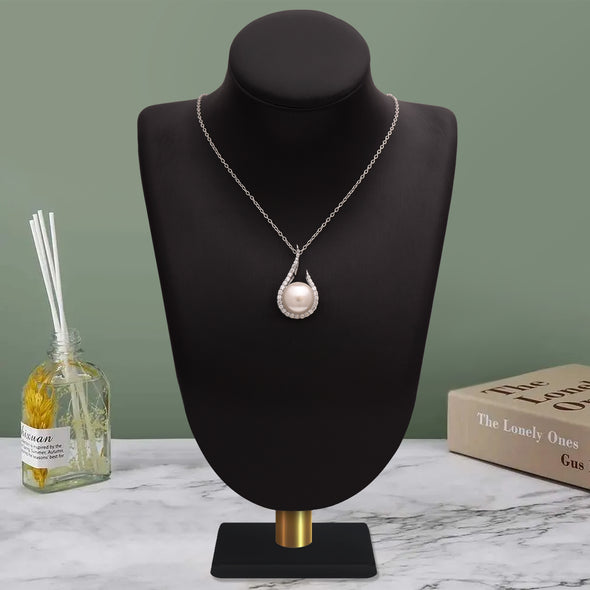 3.95 Ctw Round Pearl 925 Sterling Silver Solitaire Swirl Design Wedding Necklace