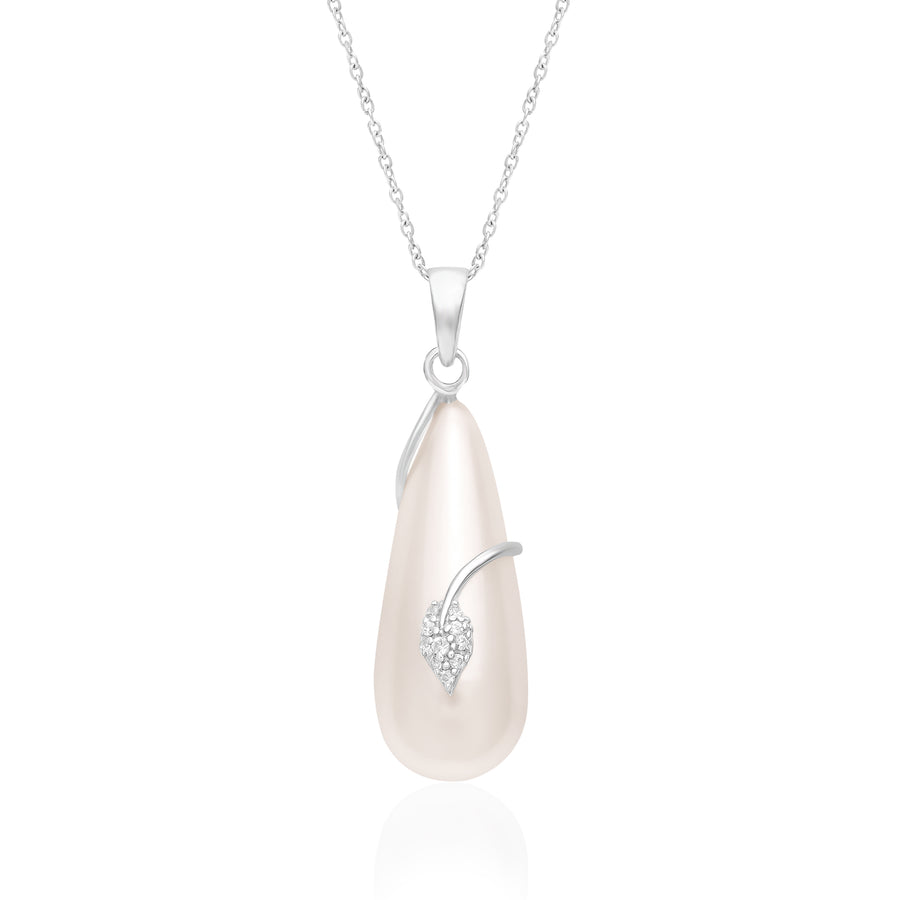 Pearl Teardrop Leaf Accent Necklace – Sterling Silver
