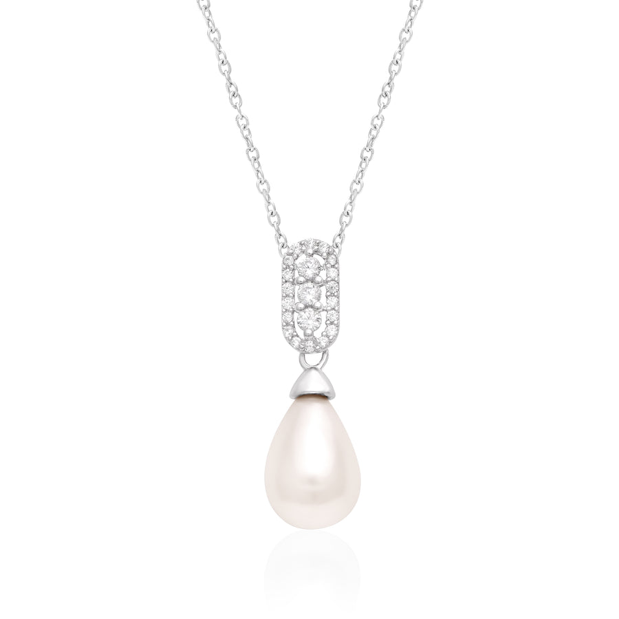 Pearl Drop Elegant Bail Necklace – Sterling Silver