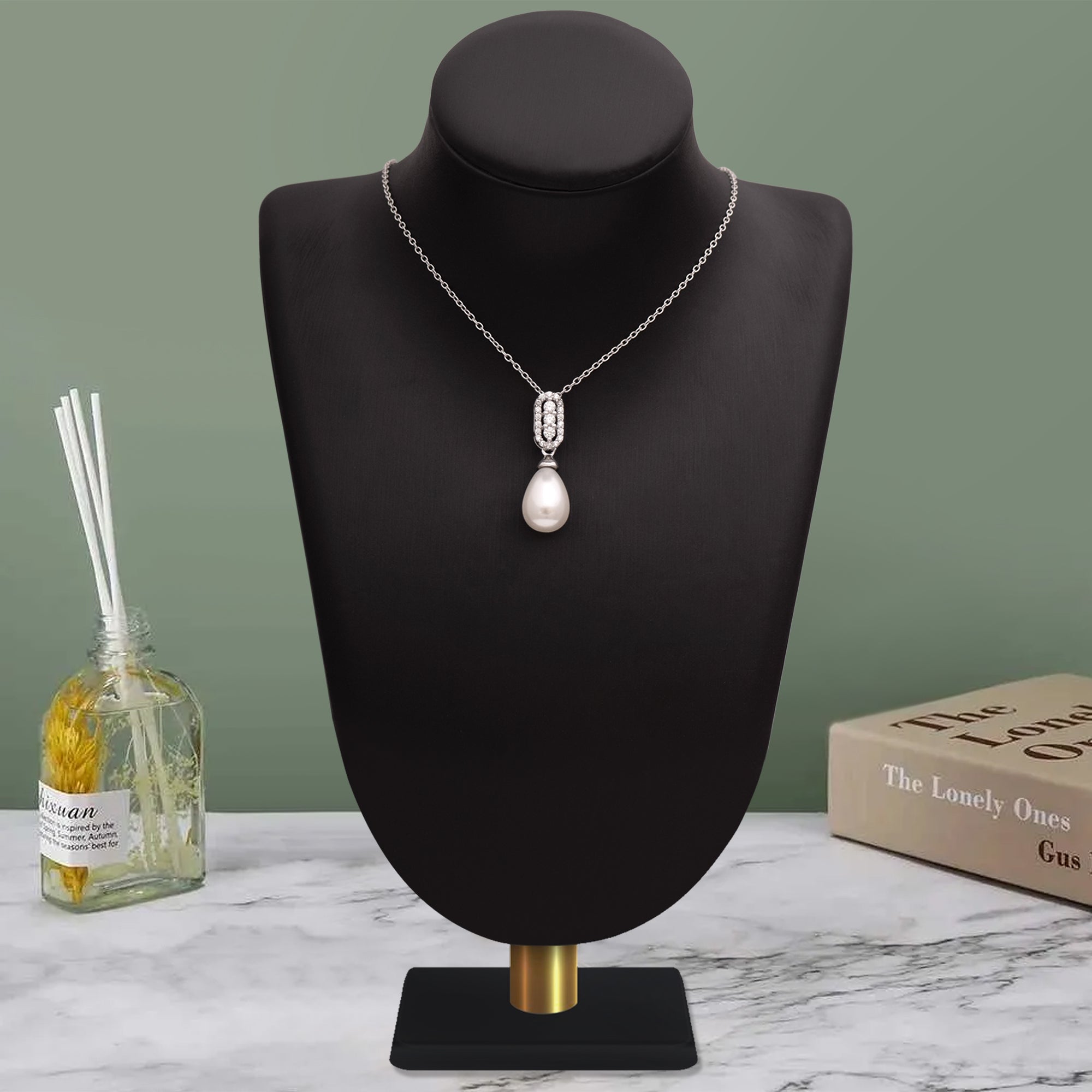 Pearl Drop Elegant Bail Necklace – Sterling Silver