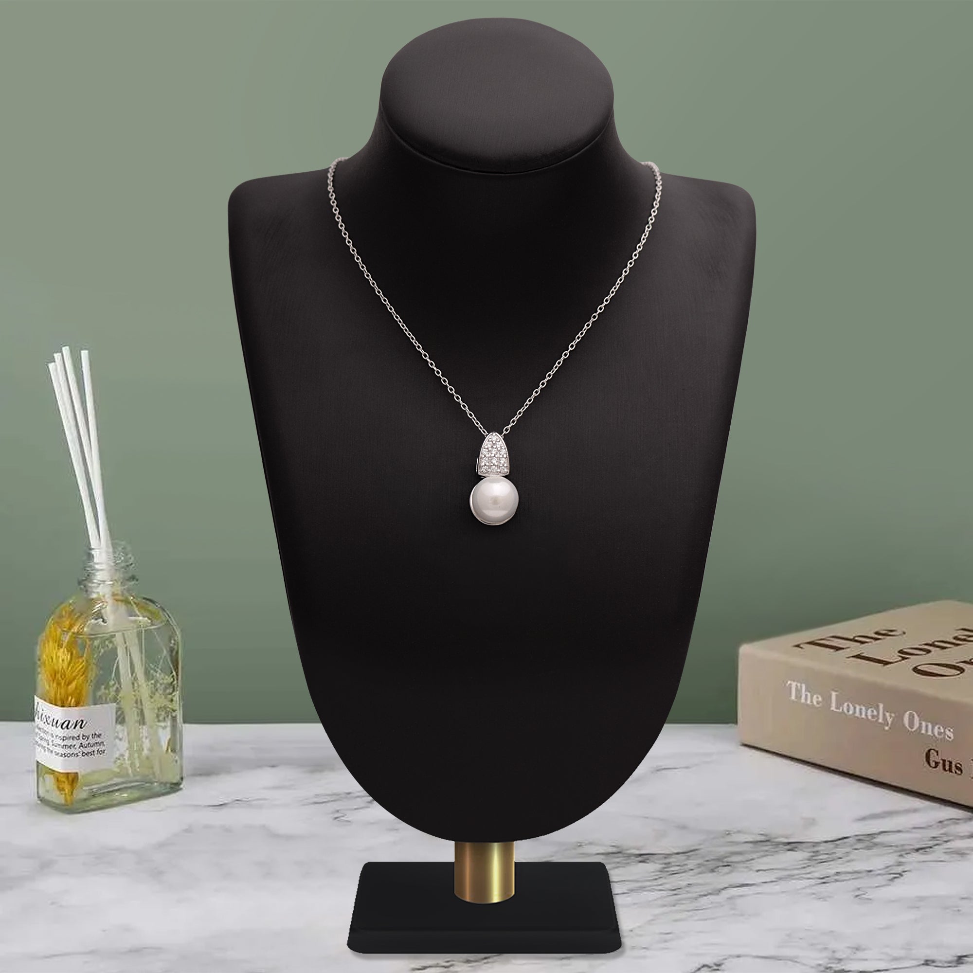 Pearl Geometric Triangle Bail Necklace – Sterling Silver