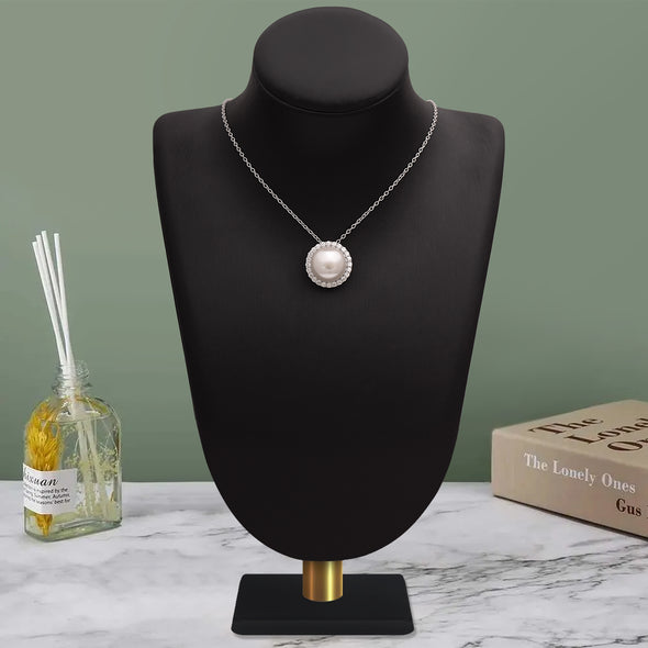 3.95 ctw Round Pearl 925 Sterling Silver Solitaire Halo Women Pendant Necklace