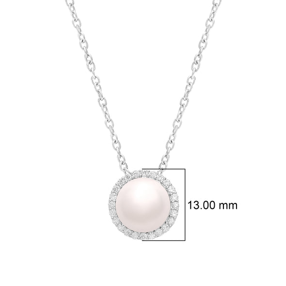 3.95 ctw Round Pearl 925 Sterling Silver Solitaire Halo Women Pendant Necklace
