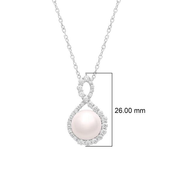 4.10 Ctw Round Pearl 925 Sterling Silver Solitaire Halo Infinity Knot Necklace