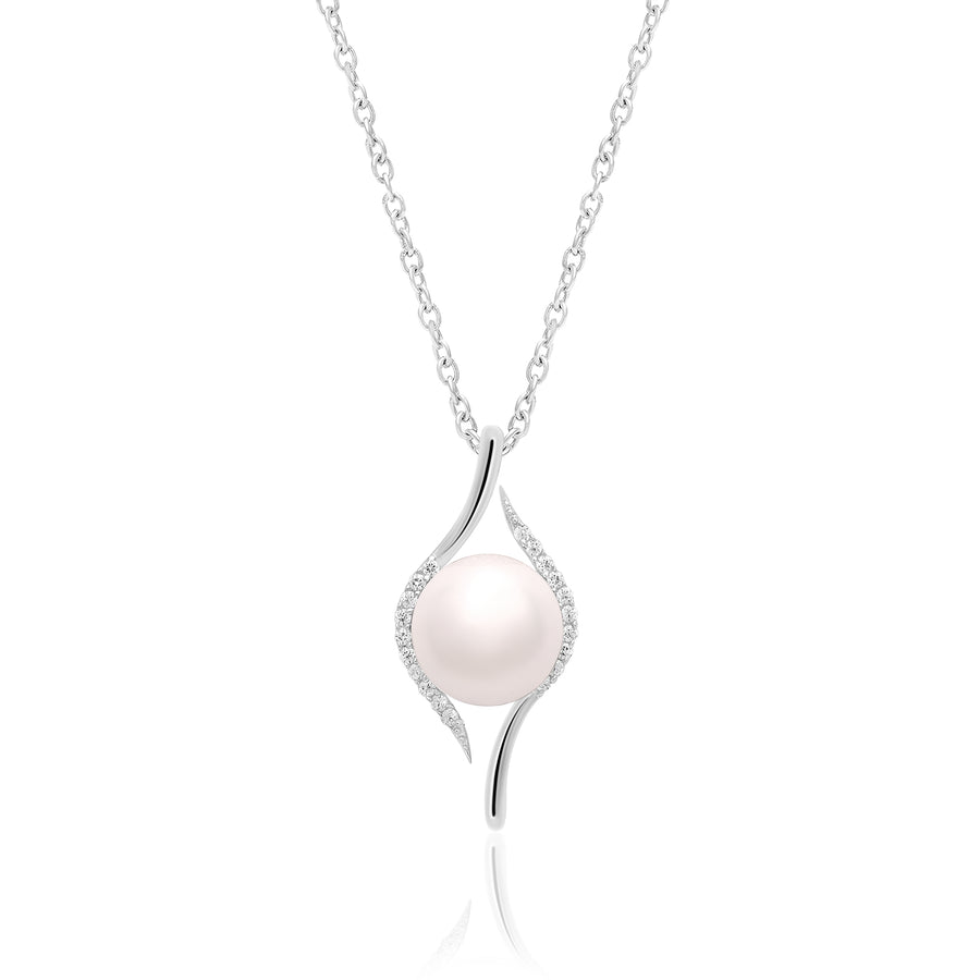 Pearl Modern Wave Necklace – Sterling Silver