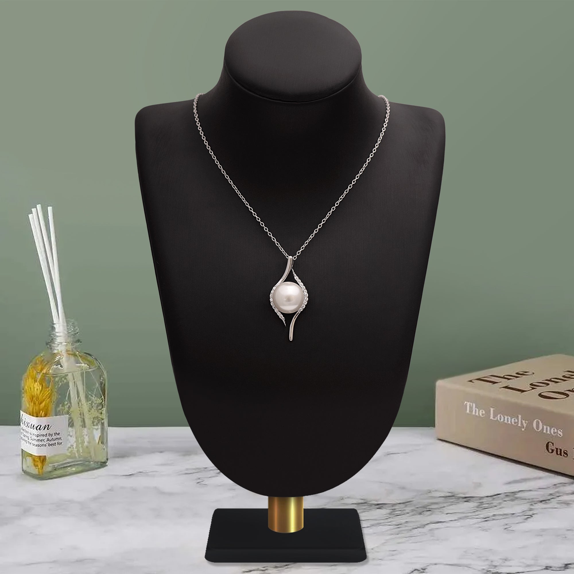 Pearl Modern Wave Necklace – Sterling Silver