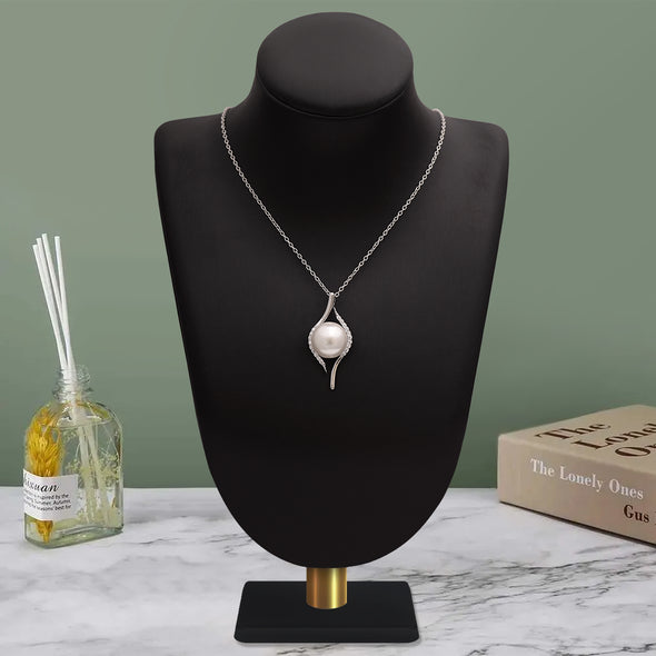 3.7 Ctw Round Pearl 925 Sterling Silver Solitaire Swirl Design Pendant Necklace