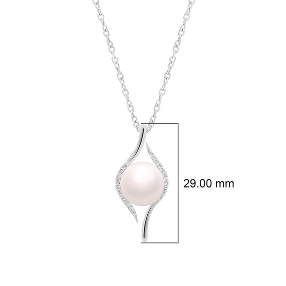 3.7 Ctw Round Pearl 925 Sterling Silver Solitaire Swirl Design Pendant Necklace