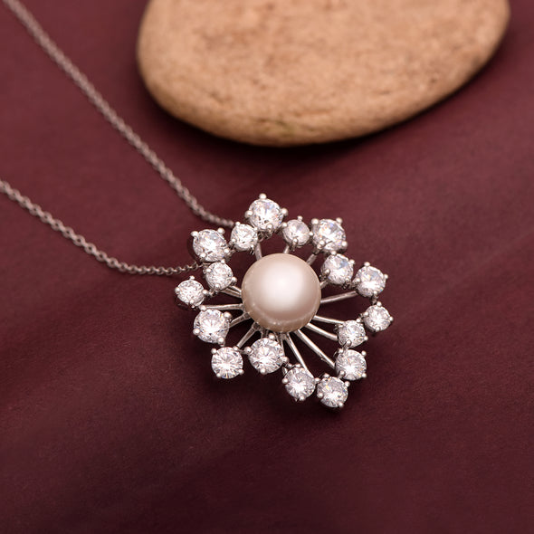 7.60 Ctw Round Pearl 925 Sterling Silver Snowflake Starburst Necklace for Women