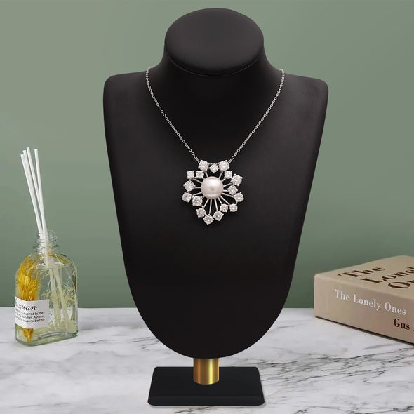 7.60 Ctw Round Pearl 925 Sterling Silver Snowflake Starburst Necklace for Women
