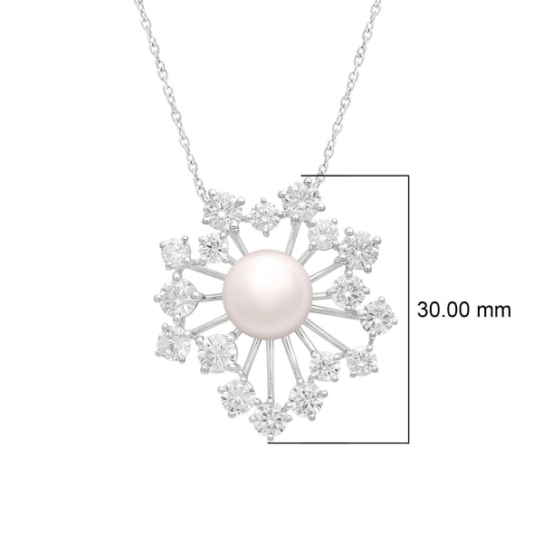 7.60 Ctw Round Pearl 925 Sterling Silver Snowflake Starburst Necklace for Women