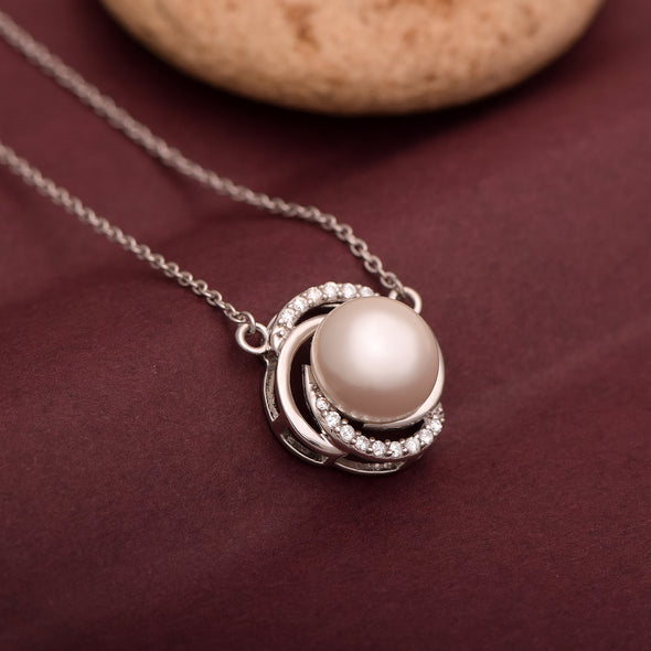 3.95 Ctw Round Pearl 925 Sterling Silver Love Knot Swirl Elegant Design Necklace