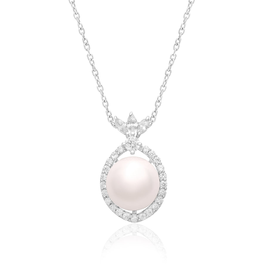 Pearl Floral Halo Necklace – Sterling Silver