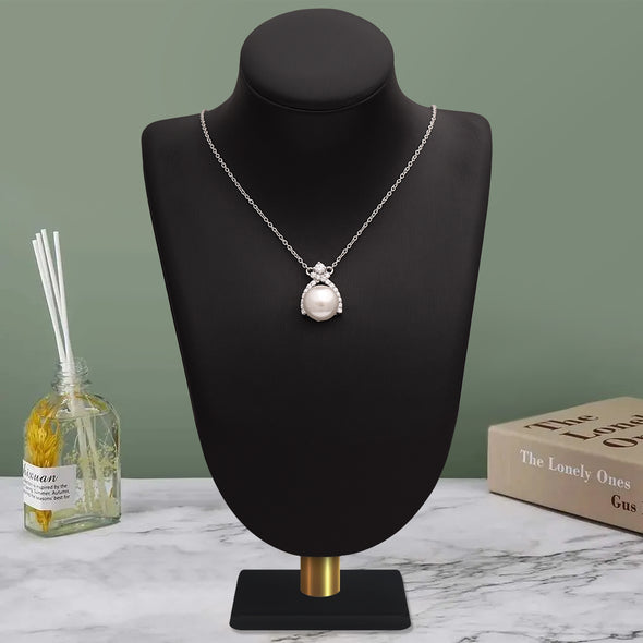 3.60 Ctw Round Pearl 925 Sterling Silver Solitaire Halo Ribbon Design Necklace