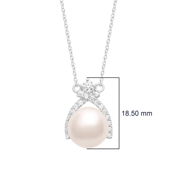 3.60 Ctw Round Pearl 925 Sterling Silver Solitaire Halo Ribbon Design Necklace