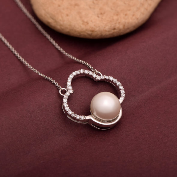 10MM Round Pearl 925 Sterling Silver Clover Shape Women Wedding Pendant Necklace