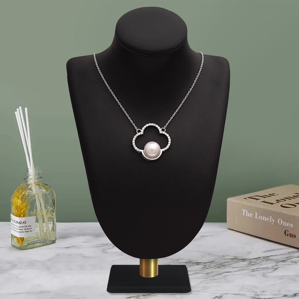10MM Round Pearl 925 Sterling Silver Clover Shape Women Wedding Pendant Necklace
