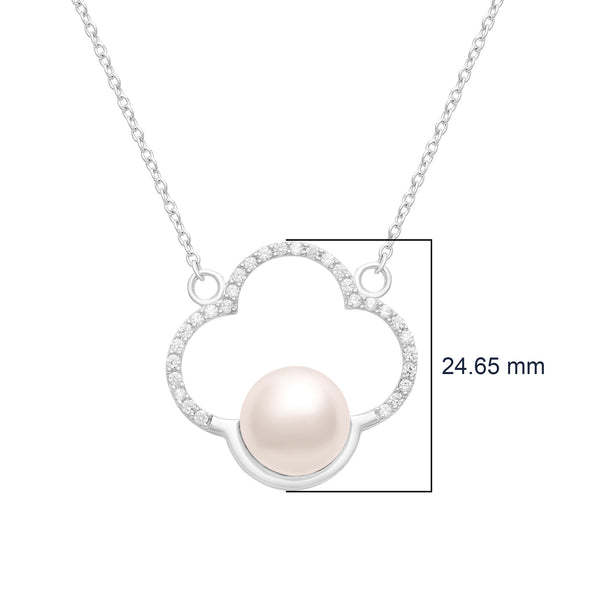 10MM Round Pearl 925 Sterling Silver Clover Shape Women Wedding Pendant Necklace