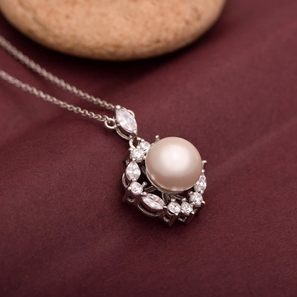 5.25Ct Round Pearl 925 Sterling Silver Solitaire Halo Classic Necklace For Women