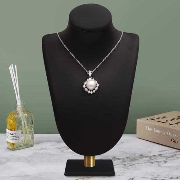5.25Ct Round Pearl 925 Sterling Silver Solitaire Halo Classic Necklace For Women