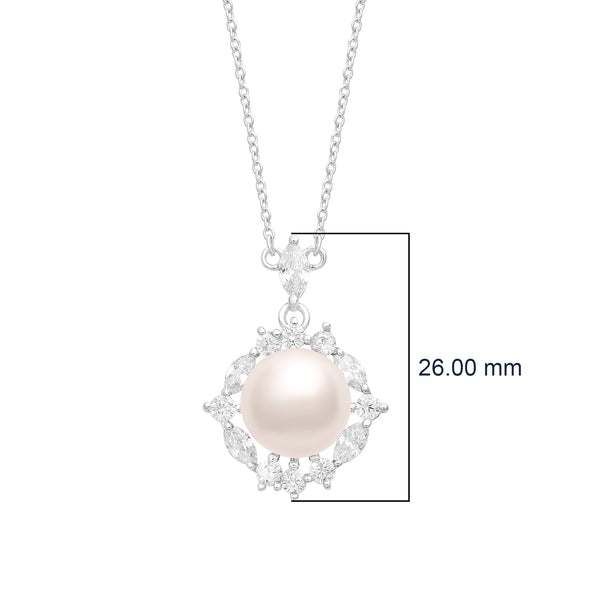 5.25Ct Round Pearl 925 Sterling Silver Solitaire Halo Classic Necklace For Women