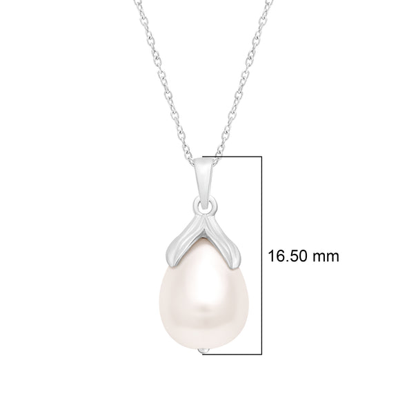 3.00 Ctw Pear Pearl 925 Sterling Silver Floral-Inspired Cap Teardrop Necklace