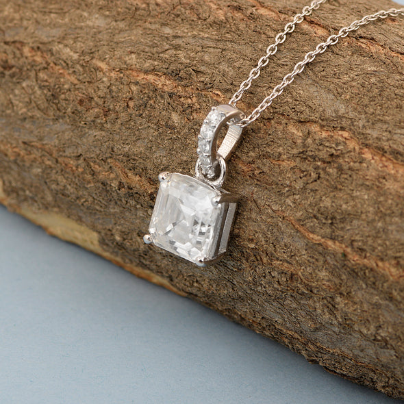 Princess Cut 7mm White Moissanite Solitaire Pendant Necklace