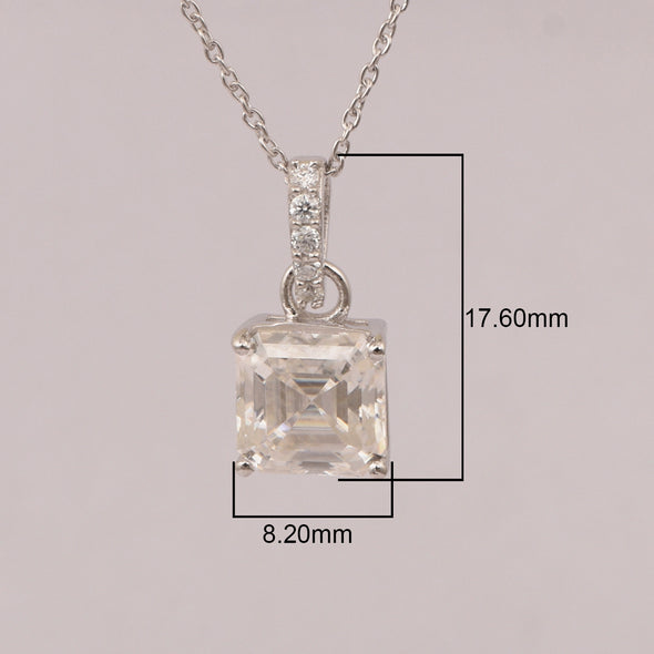 Princess Cut 7mm White Moissanite Solitaire Pendant Necklace