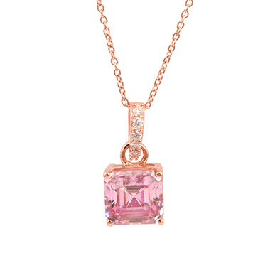 Princess Cut 7mm Pink Moissanite Solitaire Pendant Necklace