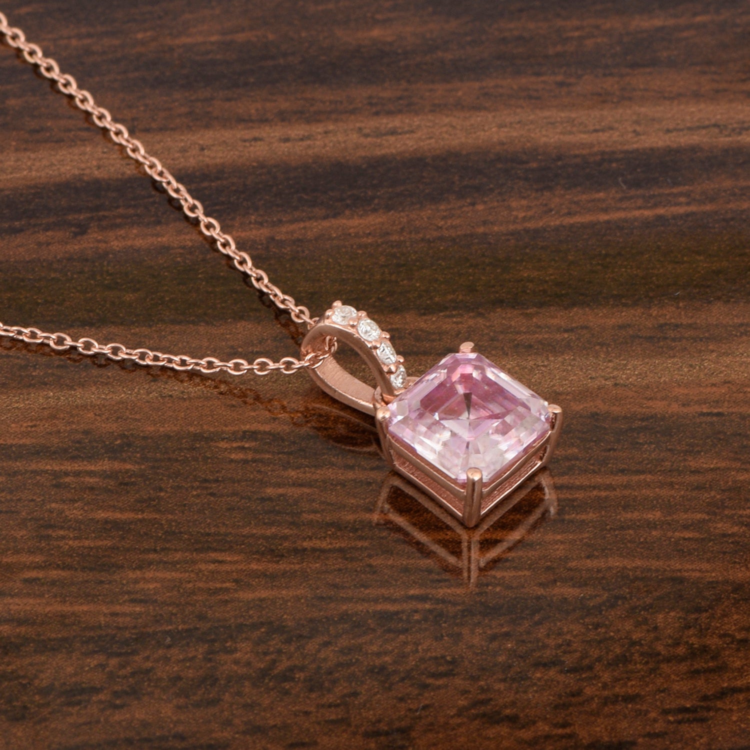 Princess Cut 7mm Pink Moissanite Solitaire Pendant Necklace