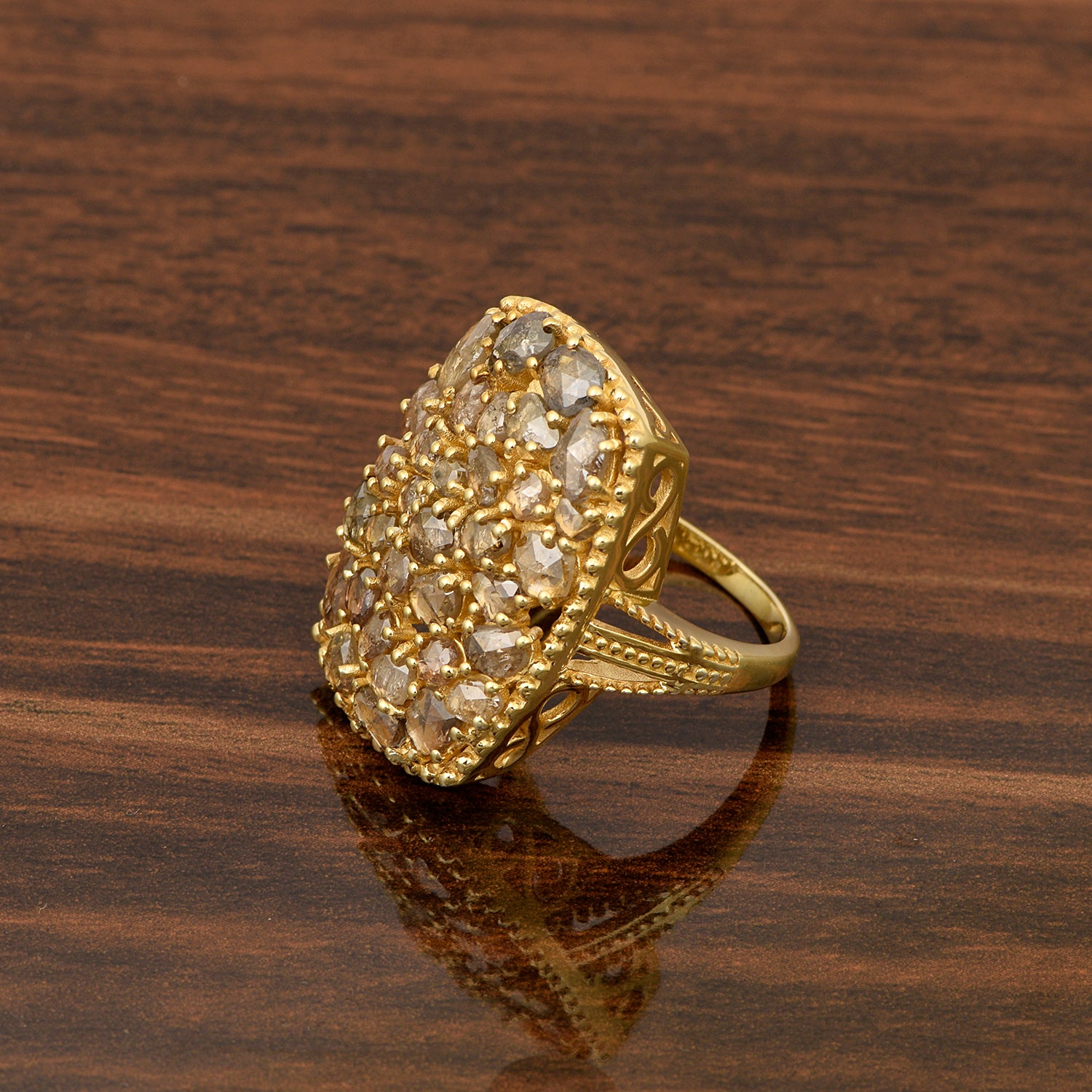 3.30 Ctw Rose Cut Champagne Diamond 925 Sterling Silver Octagon Shape Cluster Ring