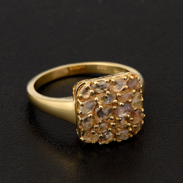 5 Carat Rose Cut Champagne Diamond Cushion Cluster Ring in Sterling Silver