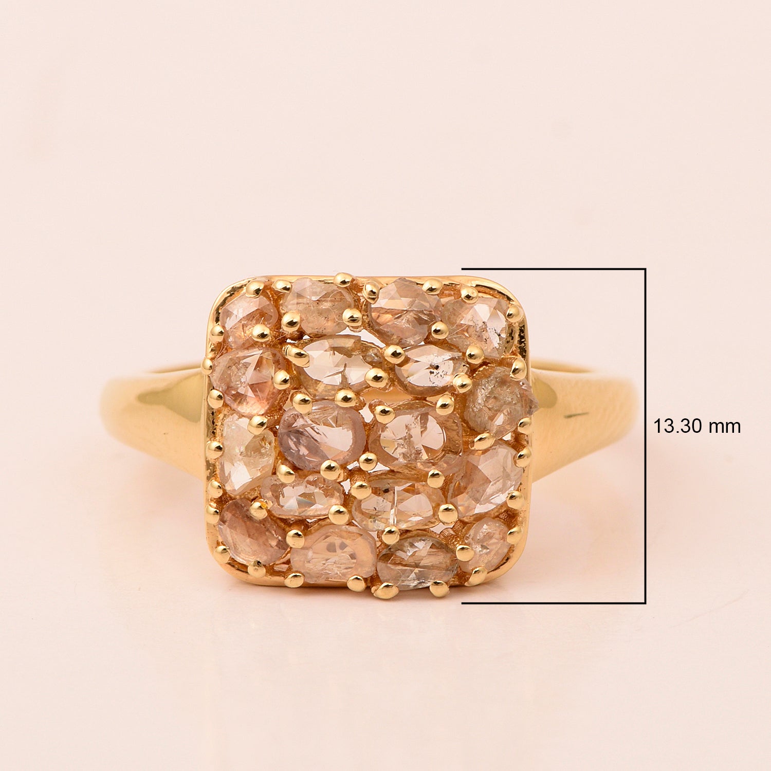 5 Carat Rose Cut Champagne Diamond Cushion Cluster Ring in Sterling Silver