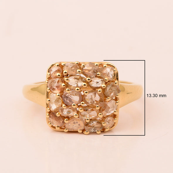 5 Carat Rose Cut Champagne Diamond Cushion Cluster Ring in Sterling Silver