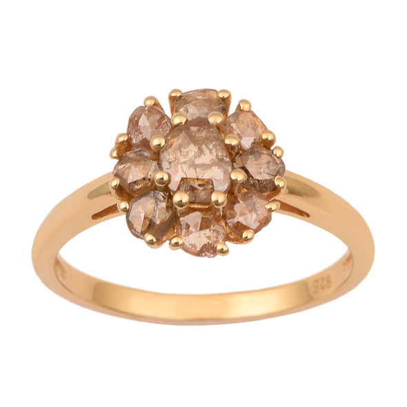 2.50 Ctw Rose Cut Champagne Diamond Round Cluster Ring