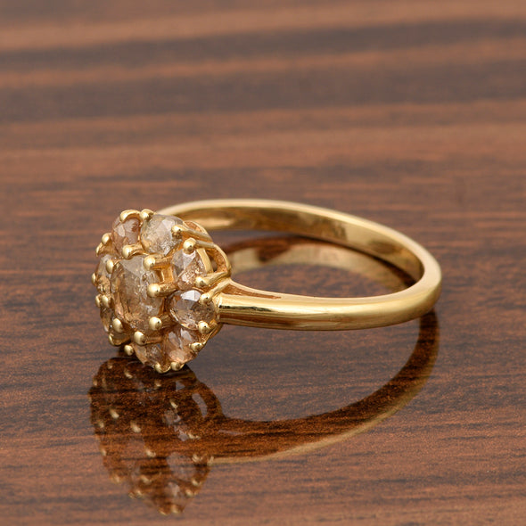 2.50 Ctw Rose Cut Champagne Diamond Round Cluster Ring