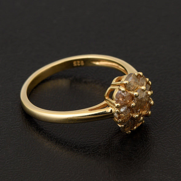 2.50 Ctw Rose Cut Champagne Diamond Round Cluster Ring