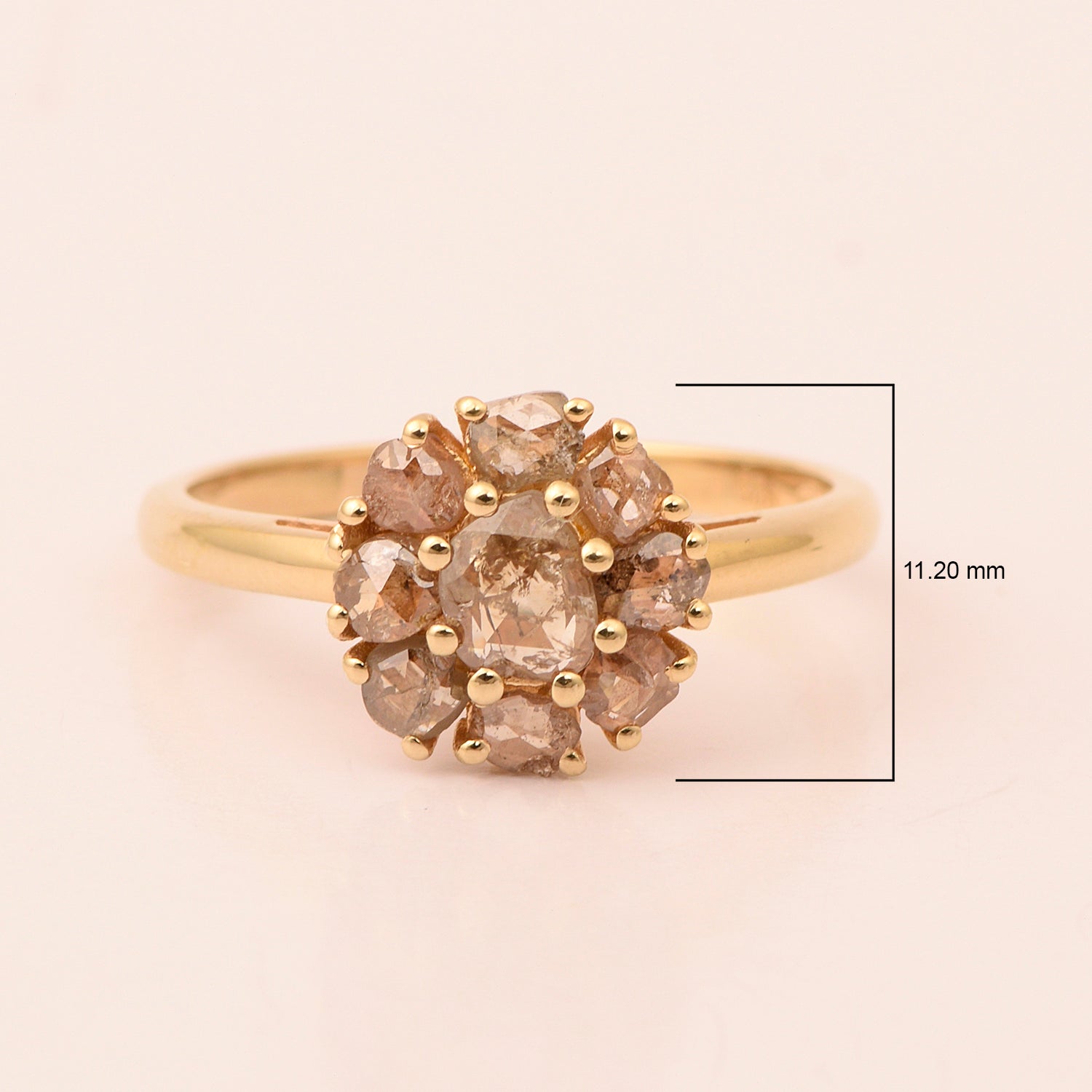 2.50 Ctw Rose Cut Champagne Diamond Round Cluster Ring