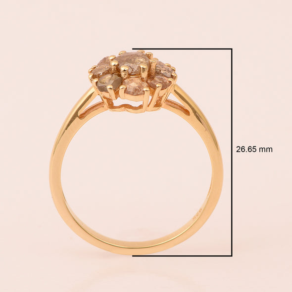 2.50 Ctw Rose Cut Champagne Diamond Round Cluster Ring