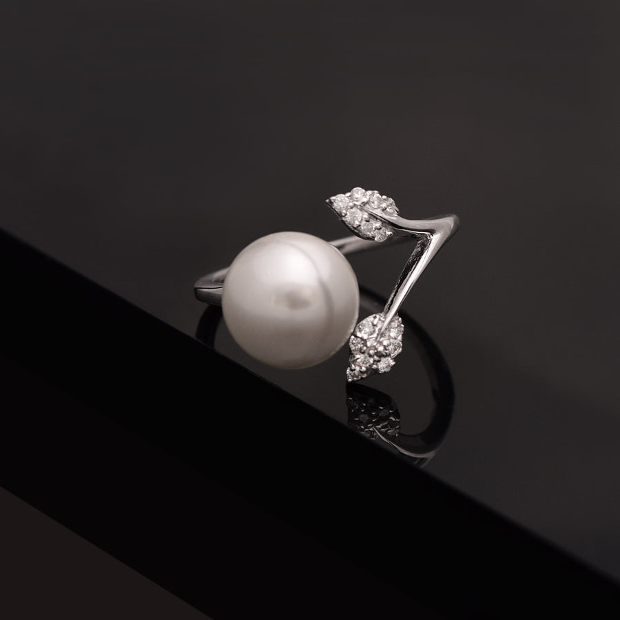 Pearl Floral Leaf Ring – Sterling Silver