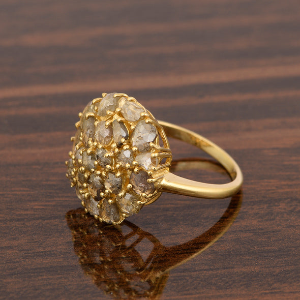 3.00 Ctw Rose Cut Diamond Yellow Gold Finished Silver Cocktail Ring