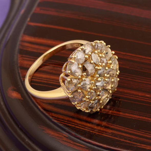 3.00 Ctw Rose Cut Diamond Yellow Gold Finished Silver Cocktail Ring