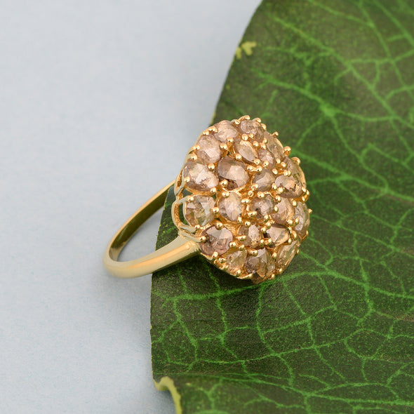 3.00 Ctw Rose Cut Diamond Yellow Gold Finished Silver Cocktail Ring