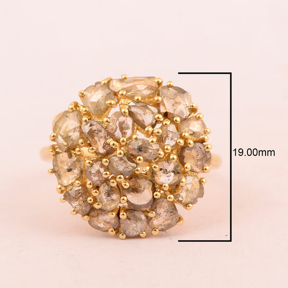 3.00 Ctw Rose Cut Diamond Yellow Gold Finished Silver Cocktail Ring