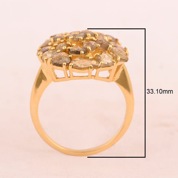 3.00 Ctw Rose Cut Diamond Yellow Gold Finished Silver Cocktail Ring