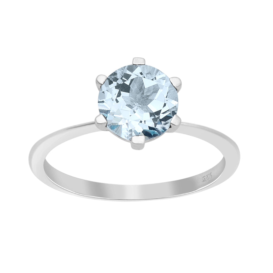 Aquamarine Classic Six-Prong Solitaire Ring - Sterling Silver