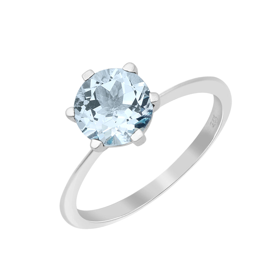 Aquamarine Classic Six-Prong Solitaire Ring - Sterling Silver