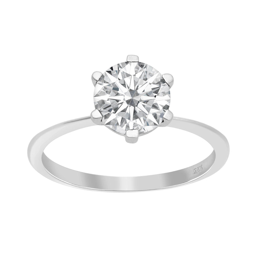 Moissanite Classic 6-Prong Solitaire Ring - Sterling Silver