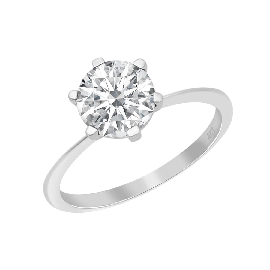 Moissanite Classic 6-Prong Solitaire Ring - Sterling Silver